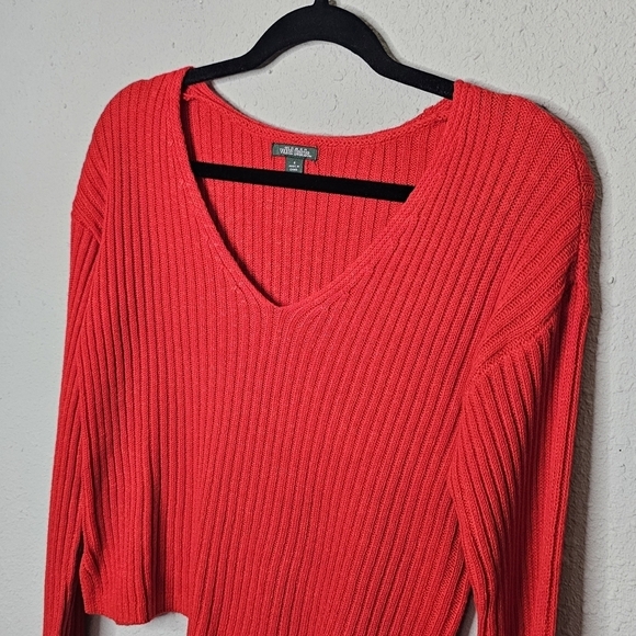 Wild Fable Red Sweater Womens V-neck Long Sleeve Cropped Ribbed Small Holiday - Picture 2 of 8